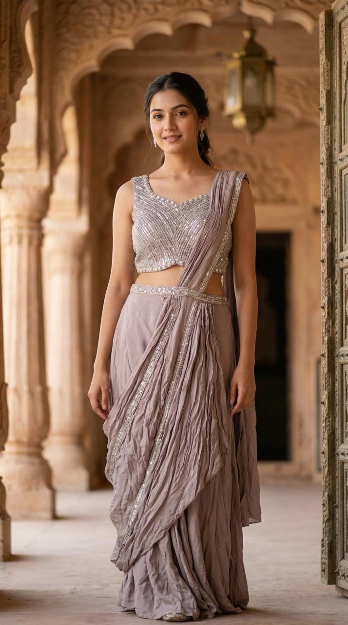 Onion Pink ready made Saree