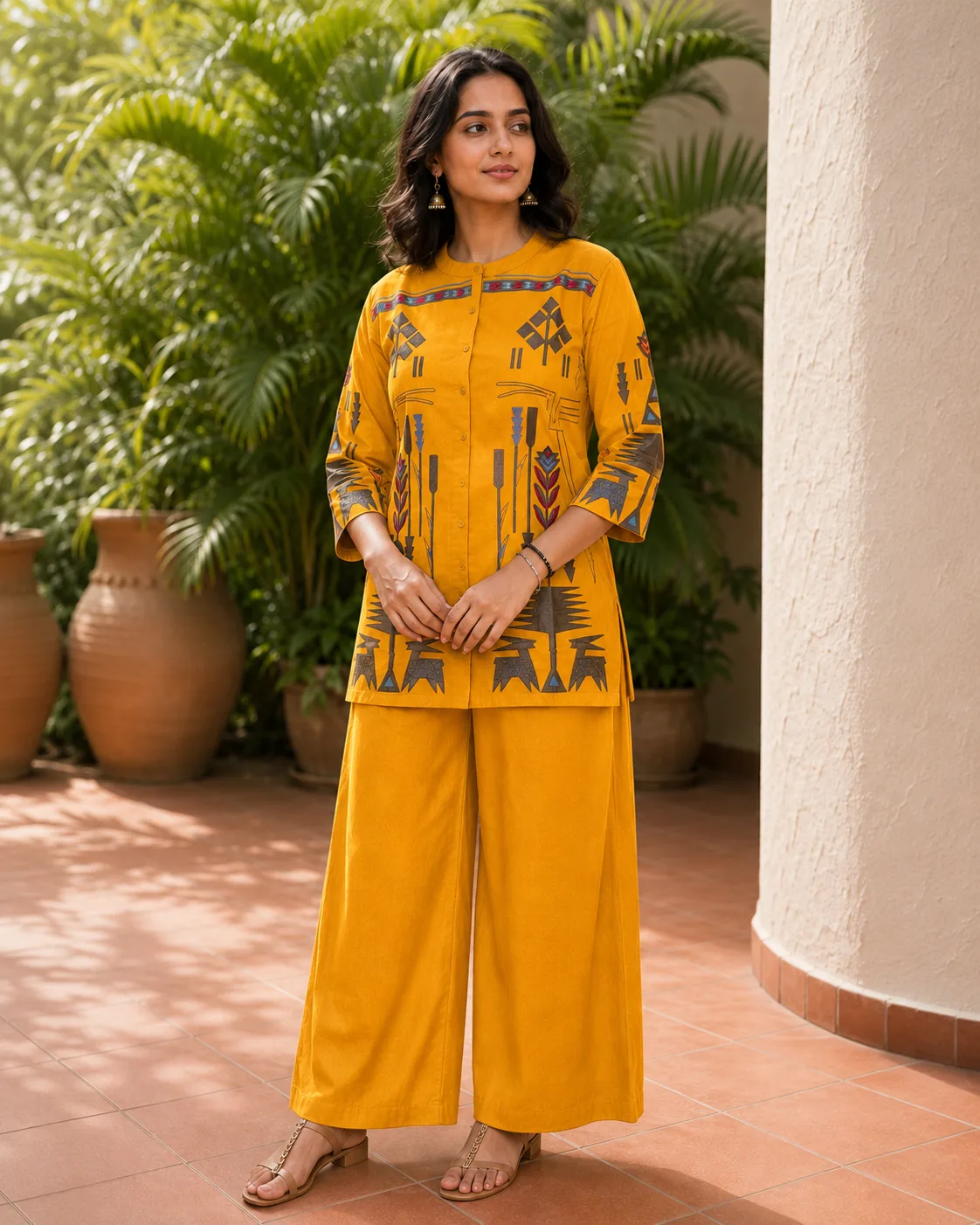 Cotton Mustard Yellow Cord Set