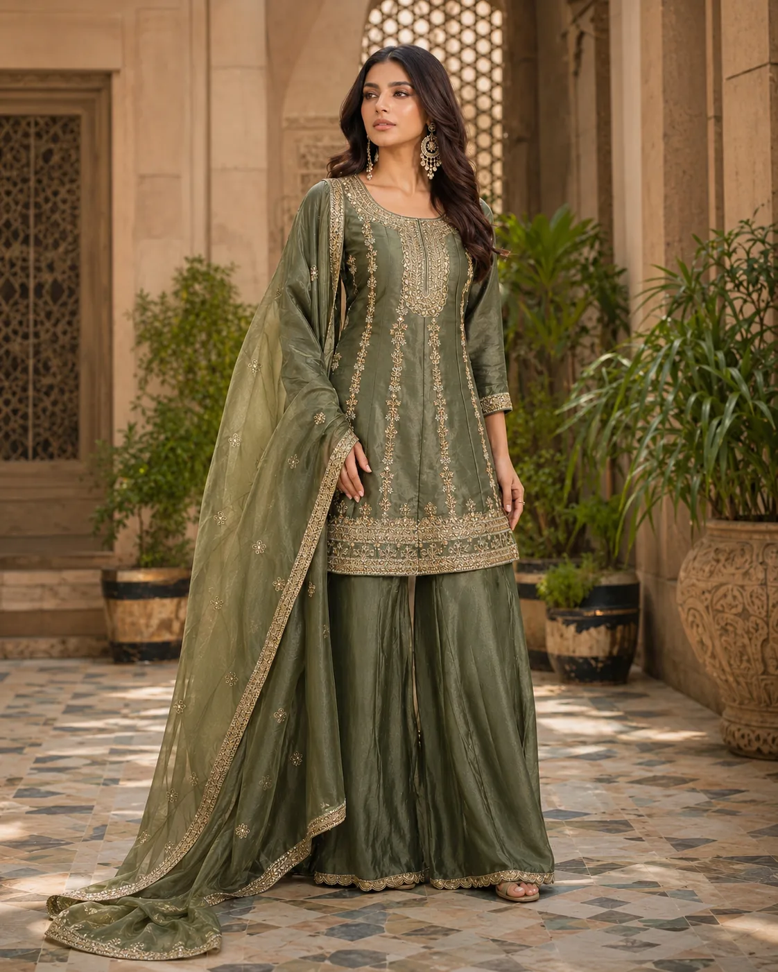 Short kurti set for women with dupatta & plazzo 