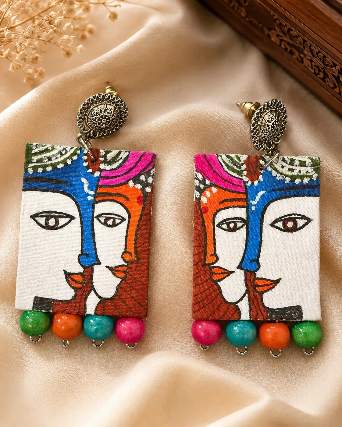 Two Faces Painted Canvas Earrings