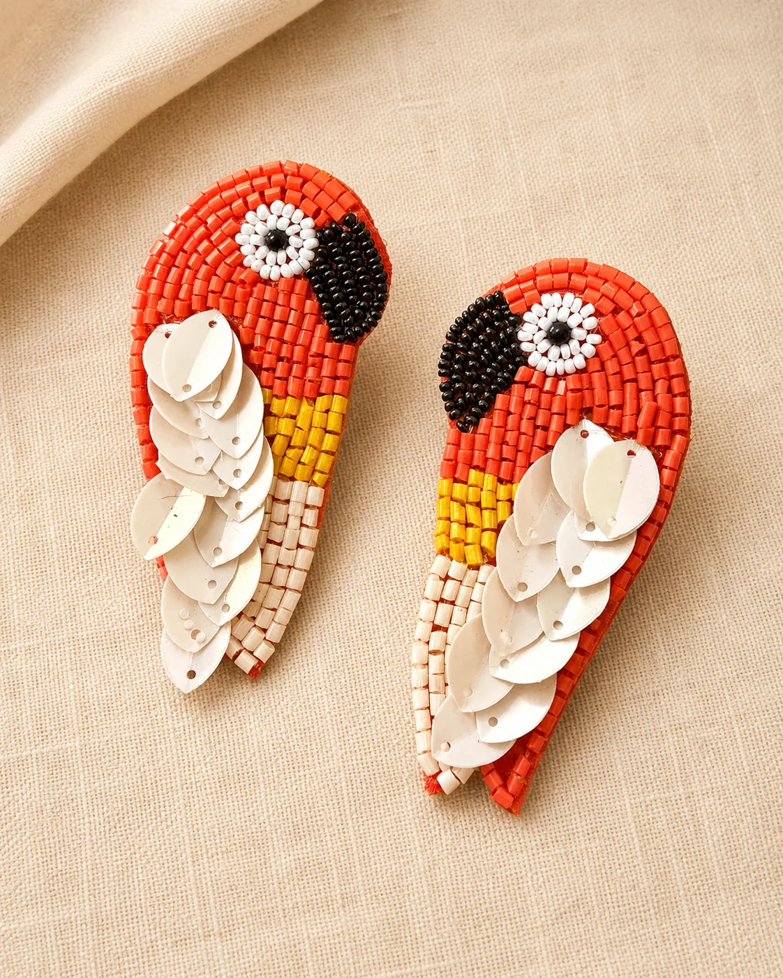 Coral Macaw Sequin-Wing Studs