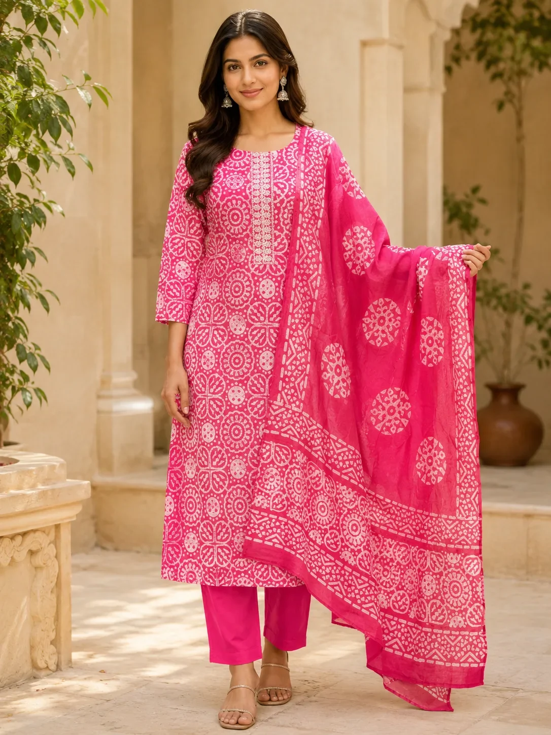 Batik 3 piece Kurti Set for women with dupatta & pant