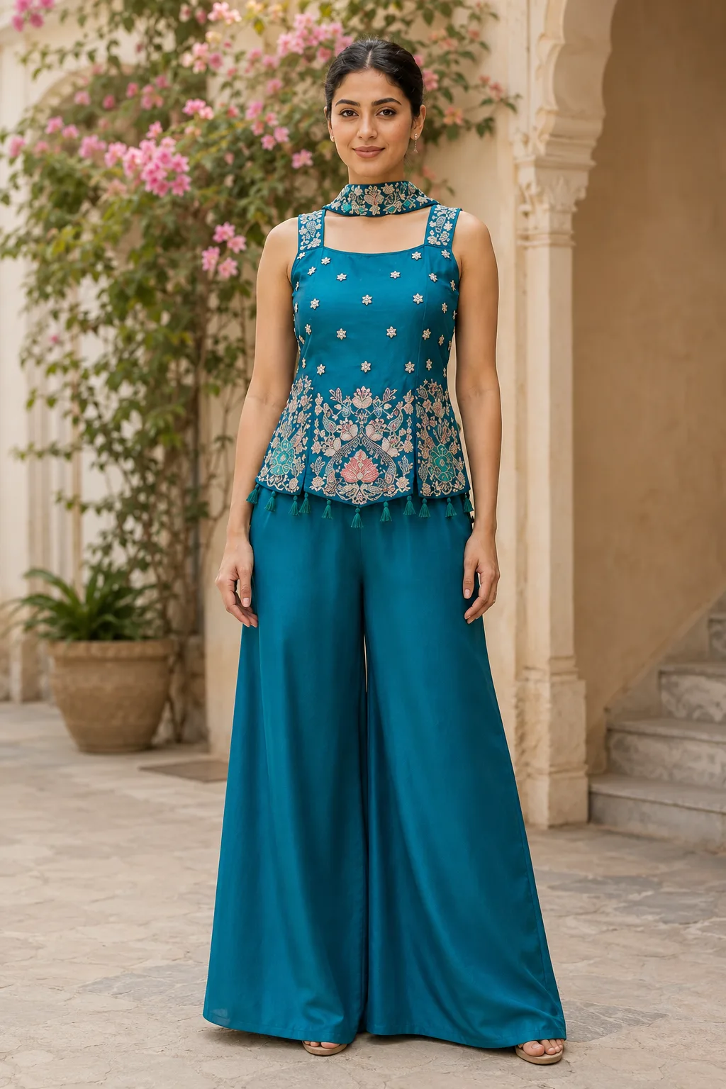 Peplum Short top for women with dupatta & Plazzo 