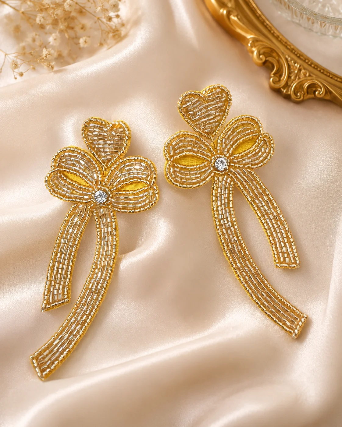 Golden Ribbon Bow Earrings