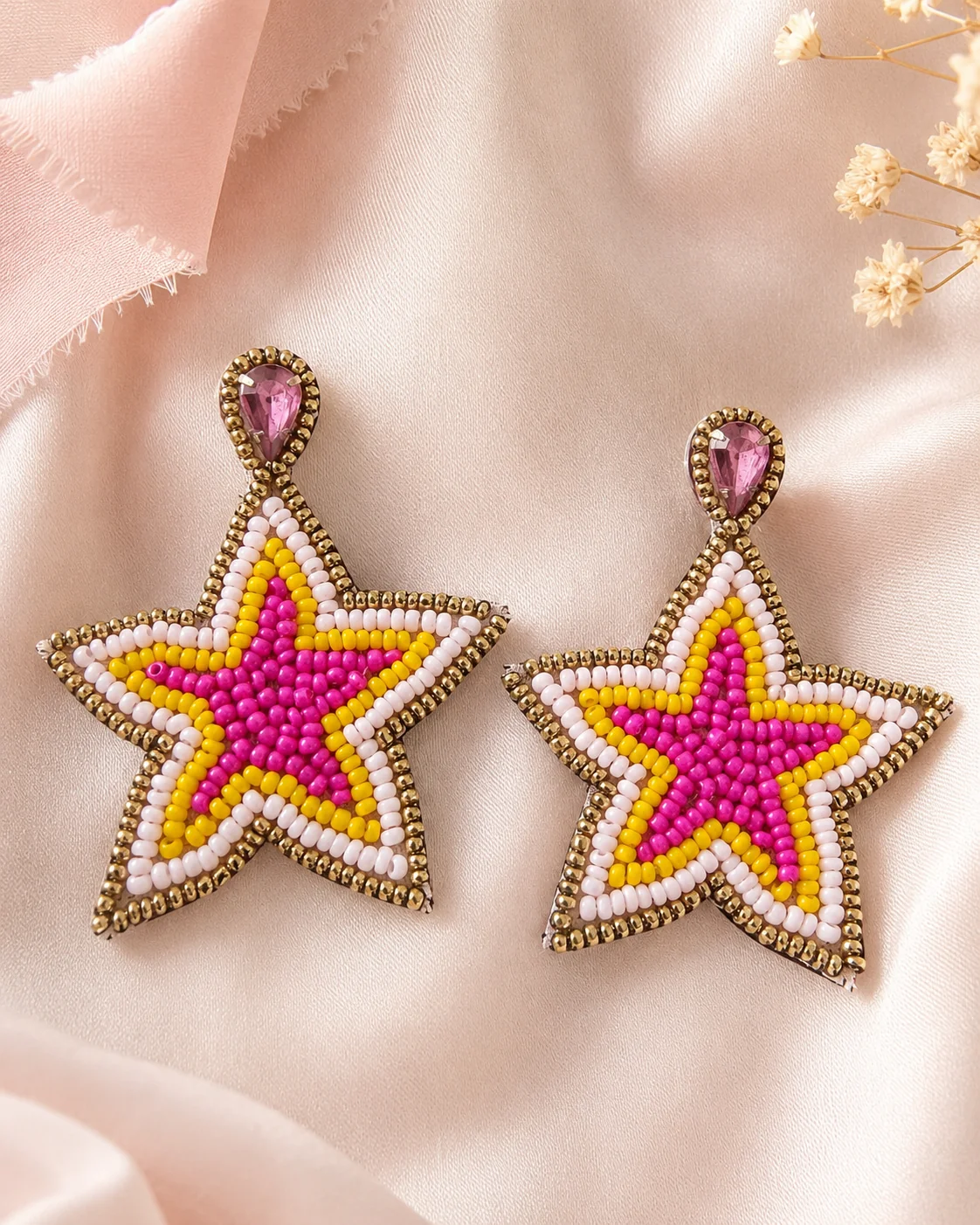 Pink Starlet Crystal-Top Earrings