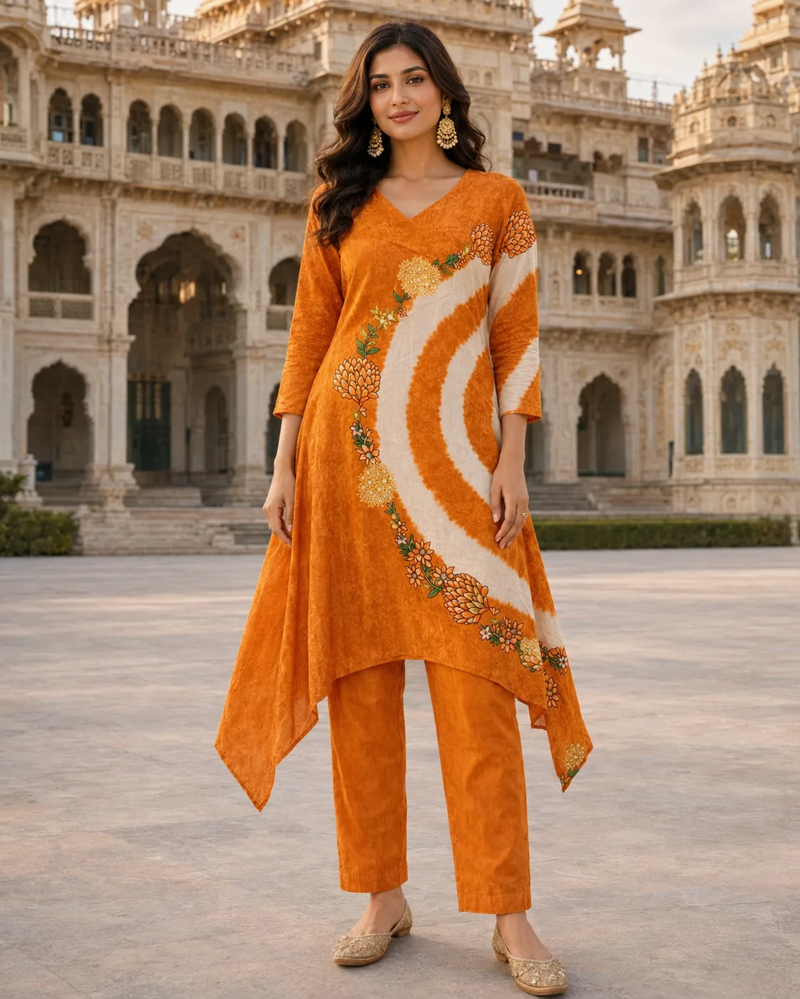 Asymmetric 2 Piece Kurta Set for women with pant 