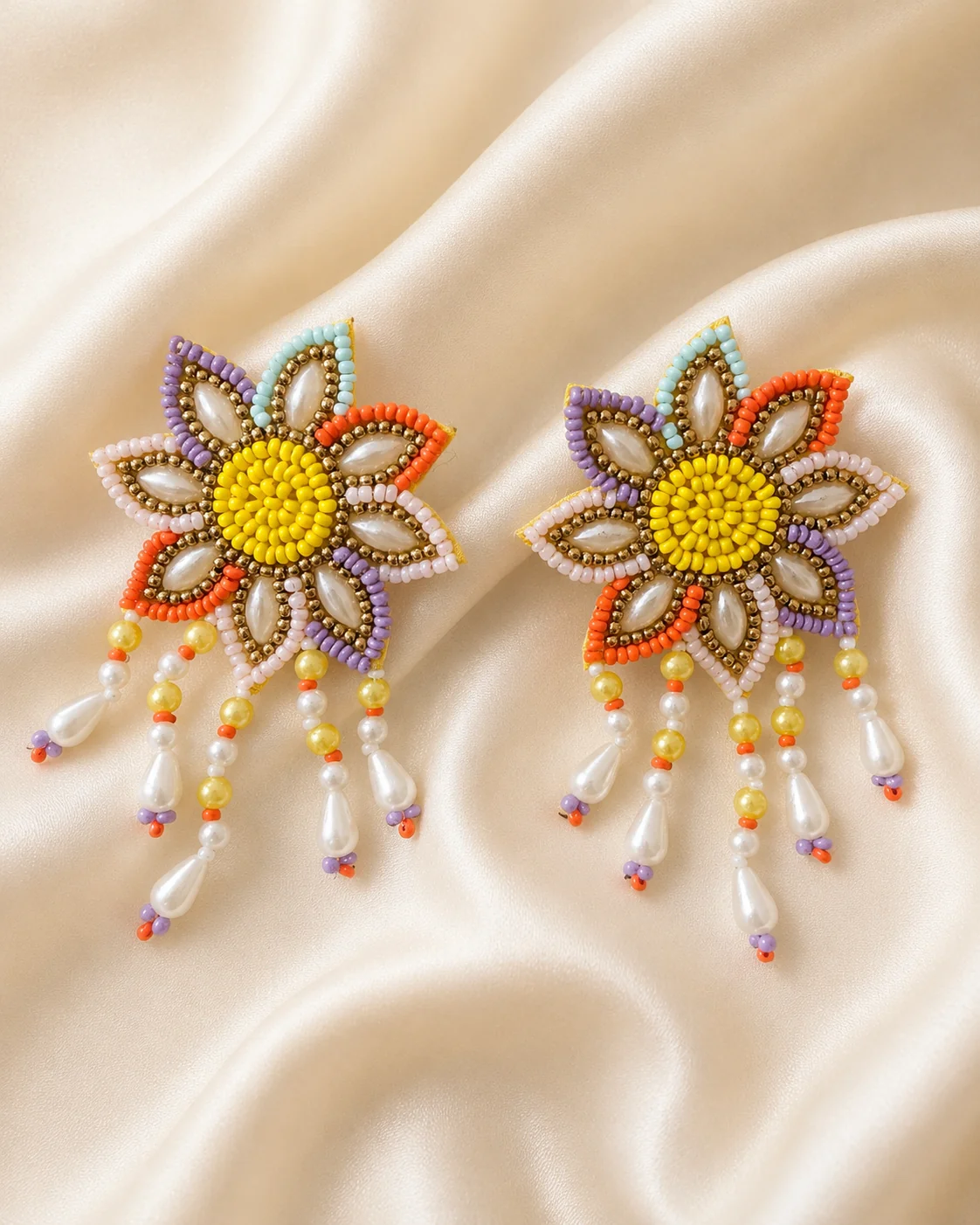 Wildflower Sunburst Pearl-Fringe Earrings