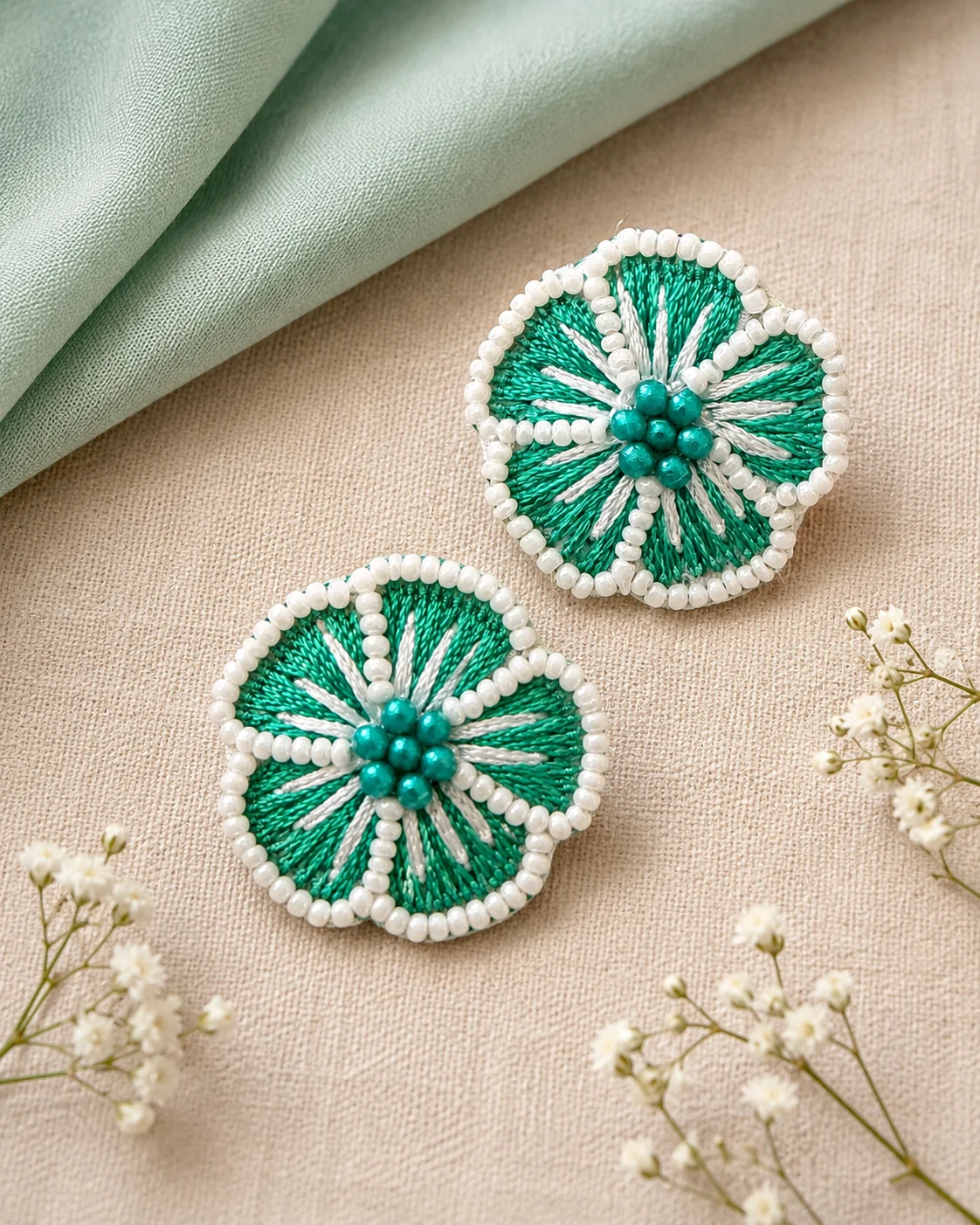 Emerald Thread Poppy Studs