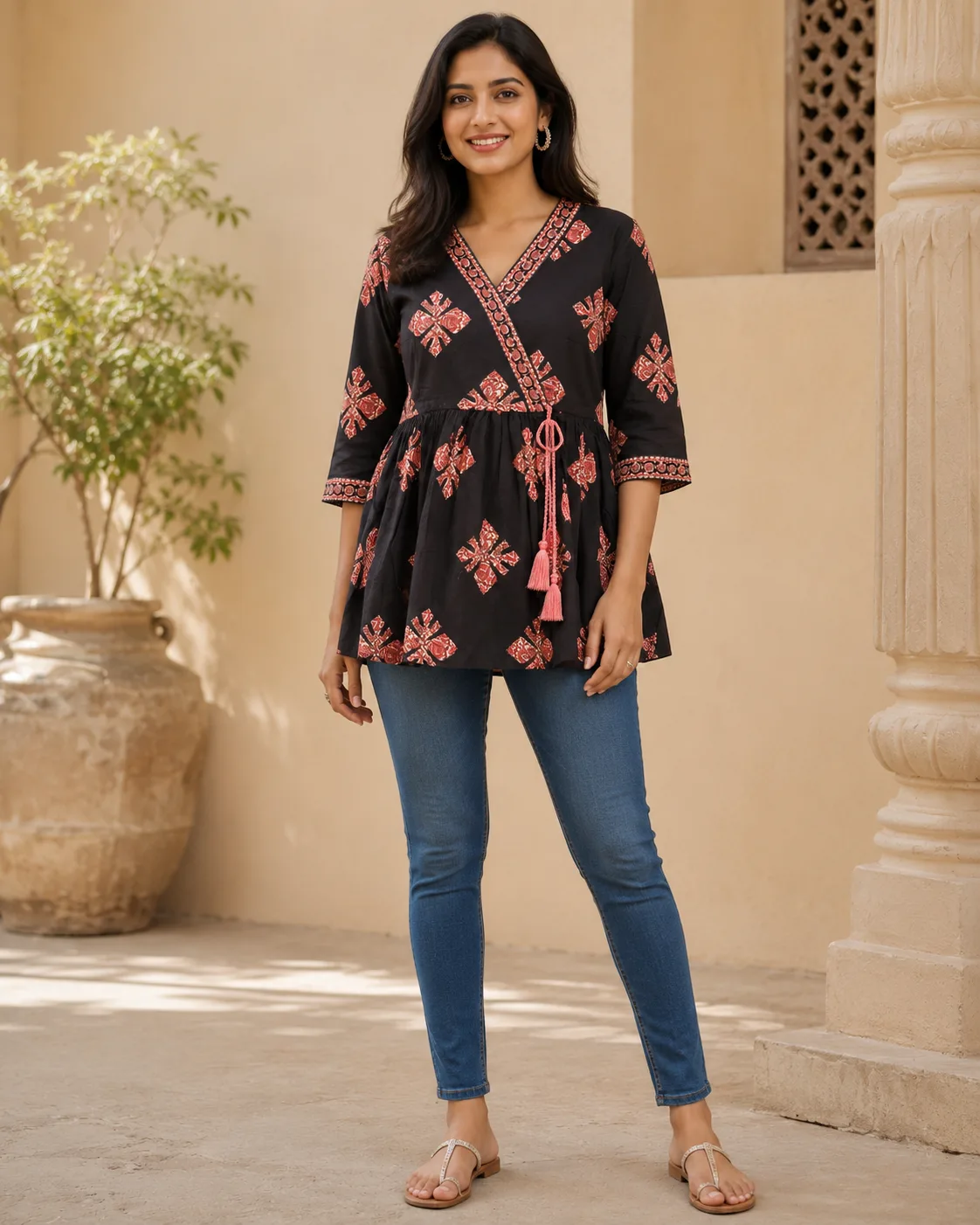 Short Kurti Floral Printed (Black)
