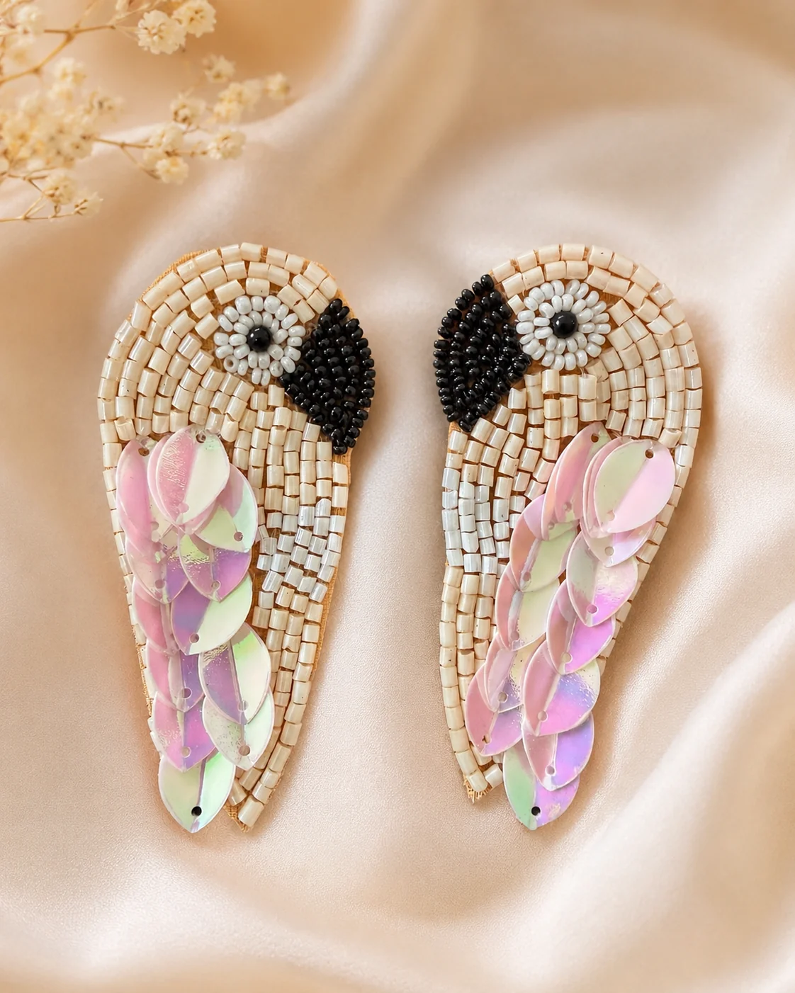 Ivory Cockatoo Pastel-Sequin Studs