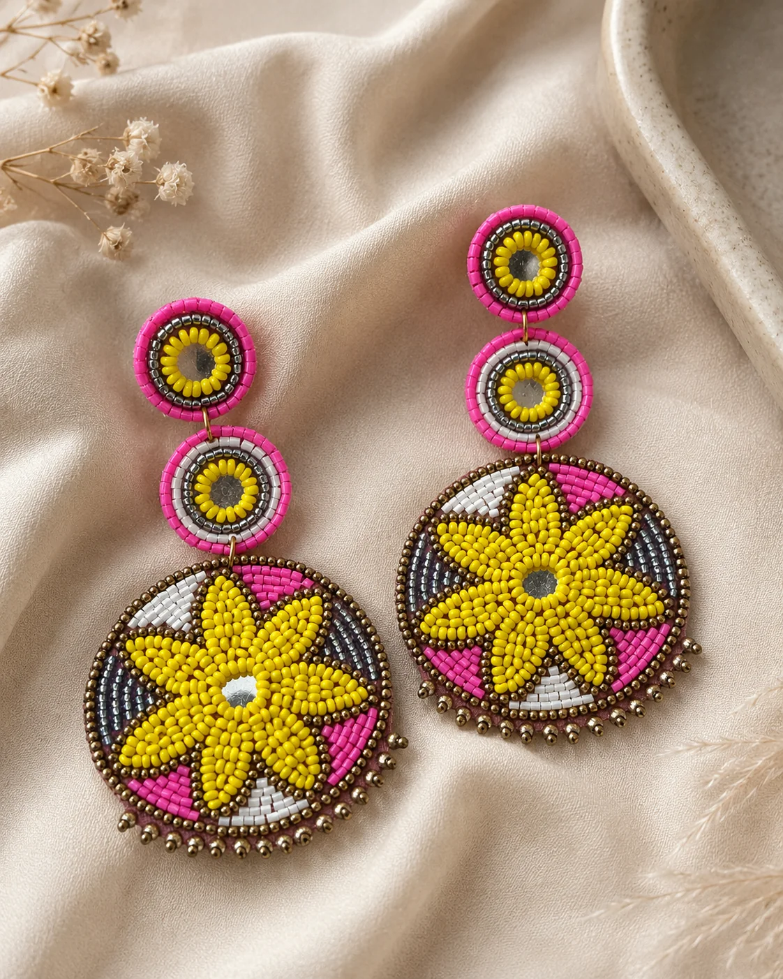 Sunflower Mandala Ghungroo Earrings