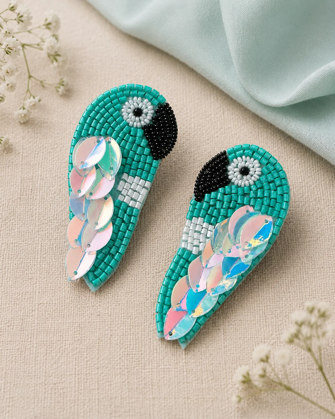 Teal Parrot Sequin-Wing Studs