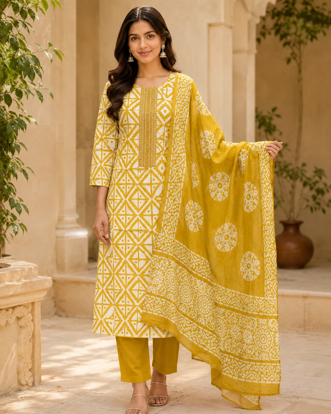 Batik 3 piece Kurti Set for women with dupatta & Pant
