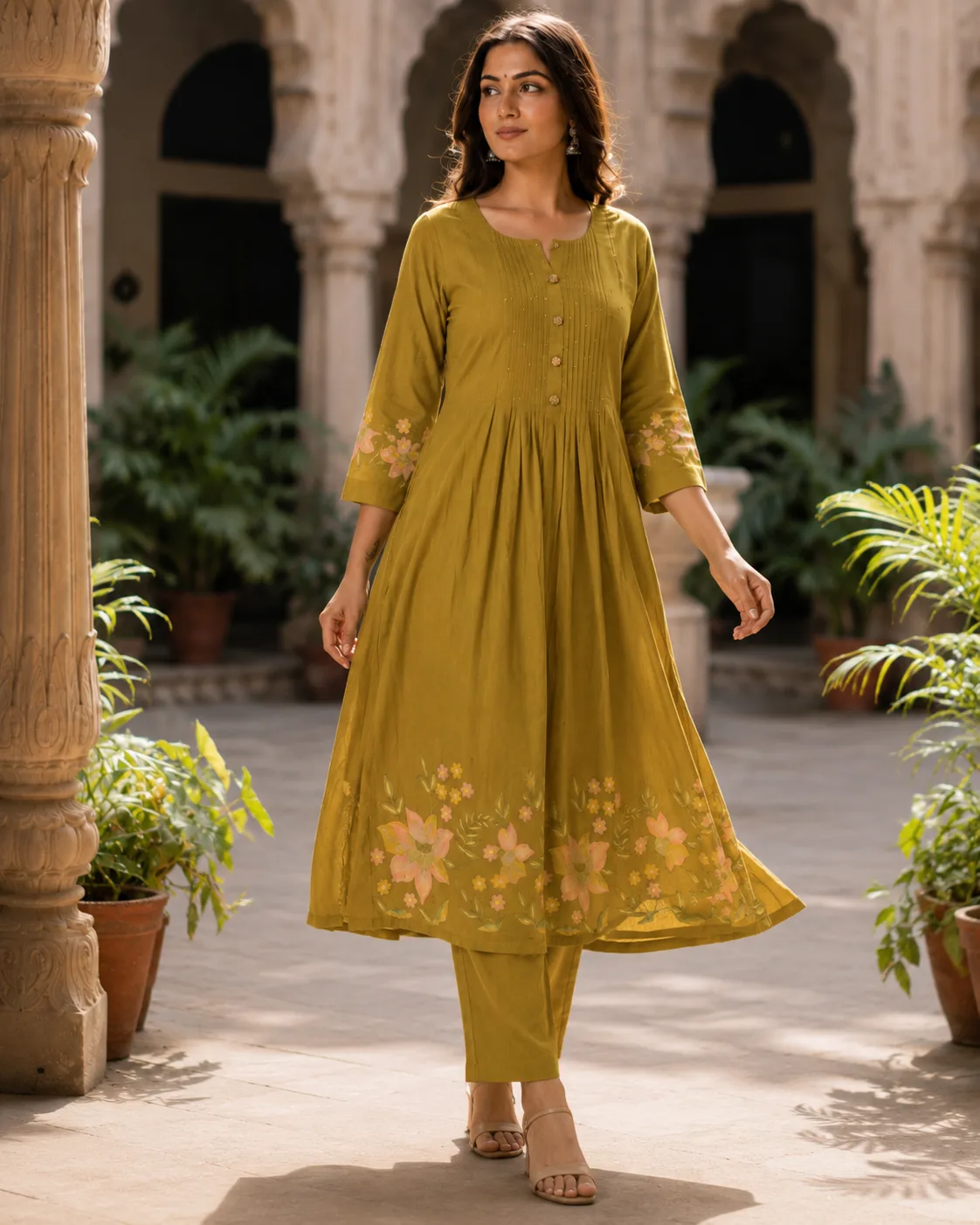 Floral Embroided  Kurta Set for women with pant 
