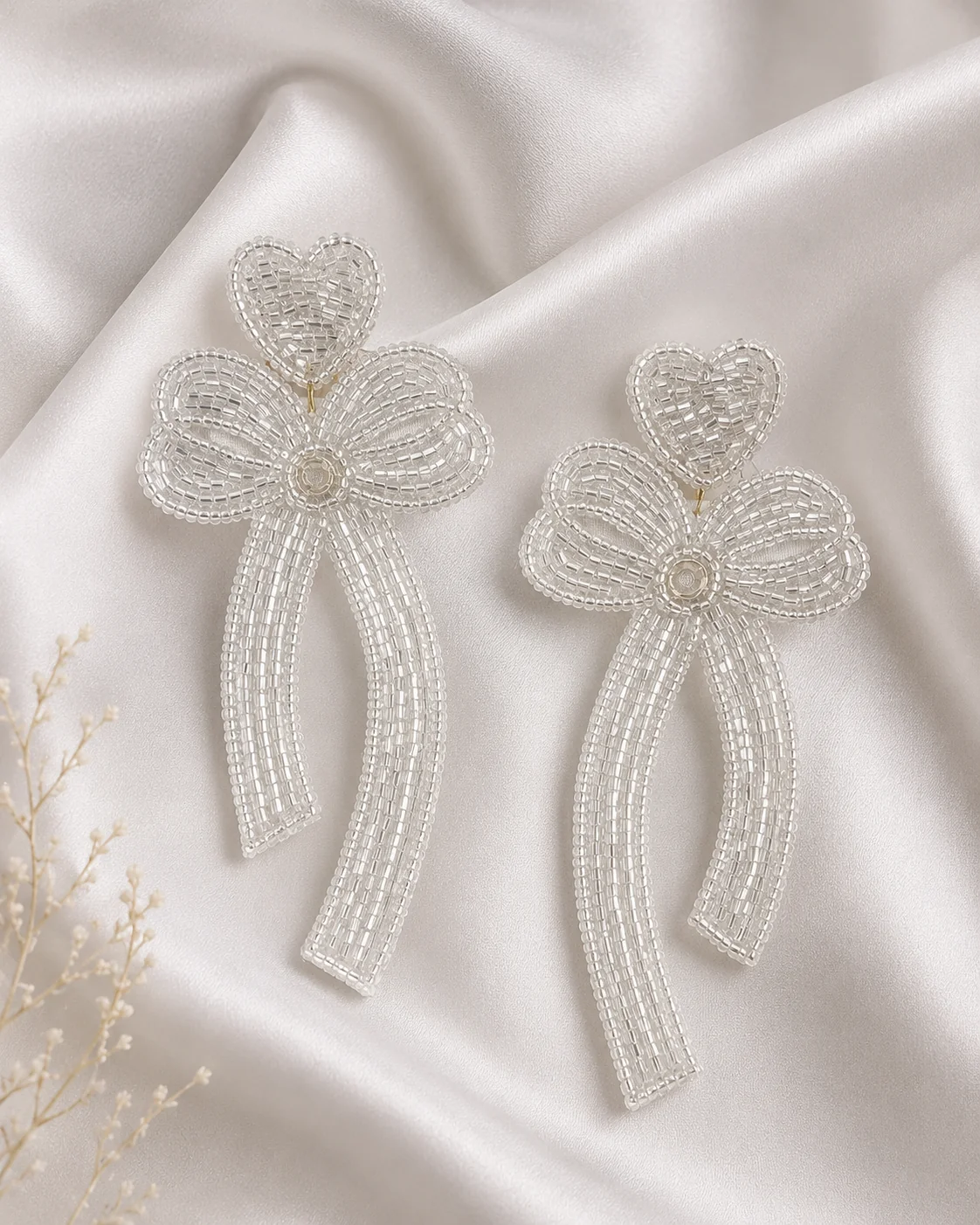 Silver Ribbon Bow Earrings