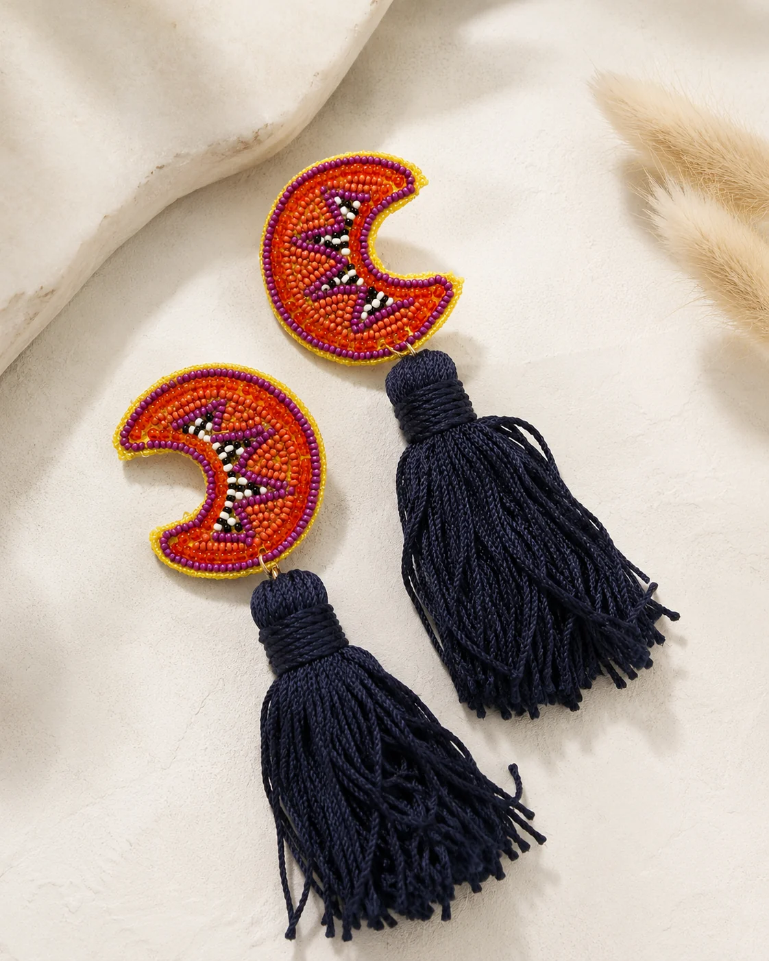Citrus Moon Navy Tassel Earrings