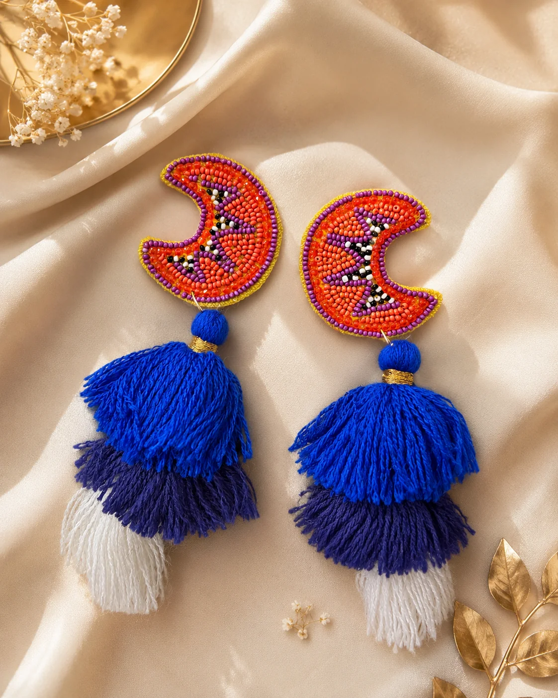 Citrus Moon Blue Tassel Earrings