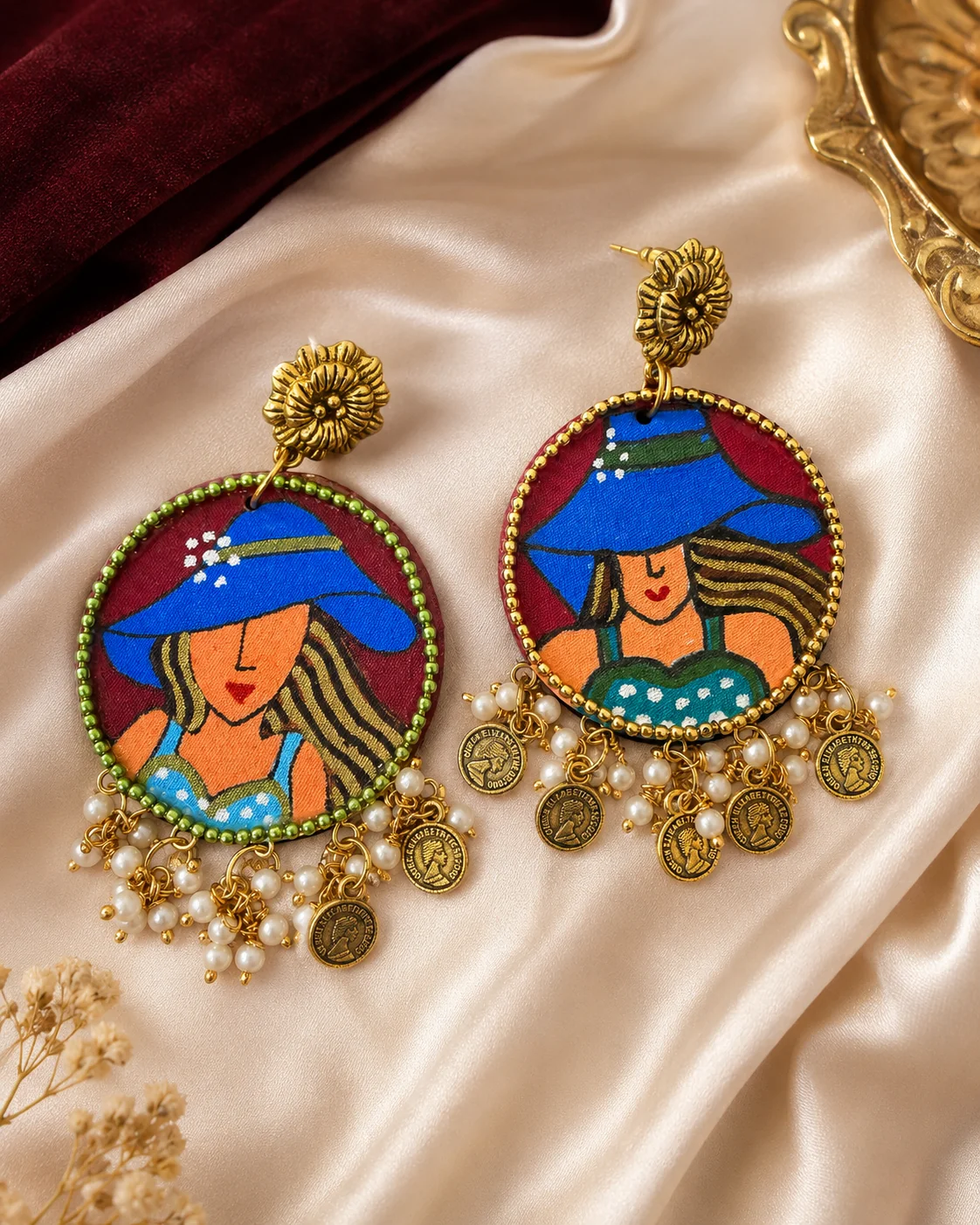 Lady in the Blue Hat Coin Earrings