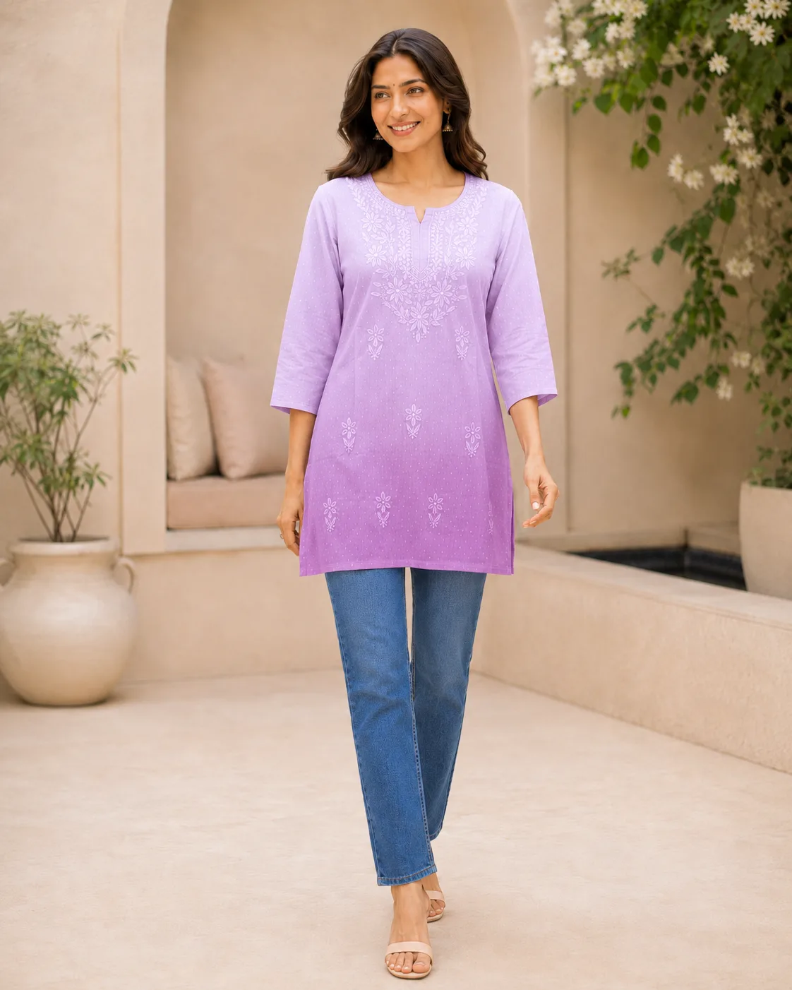 Lavender - Dark Purple Shade Lucknowi Short Kurti