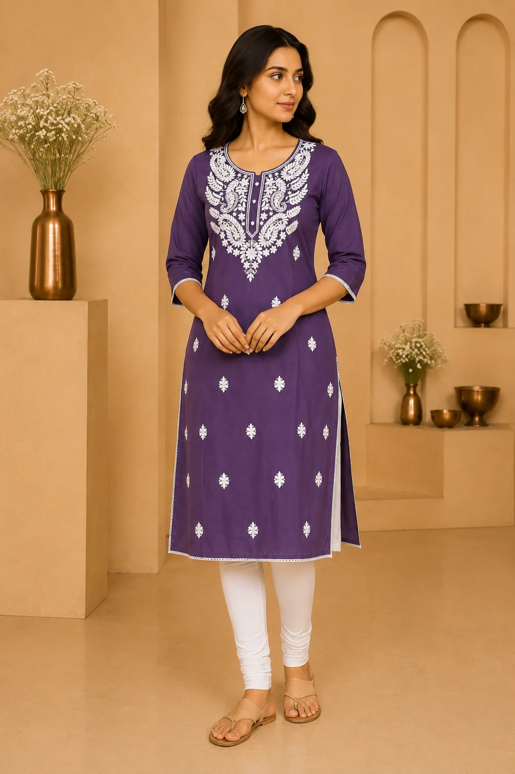 Chikankari Kurti (Lavender)