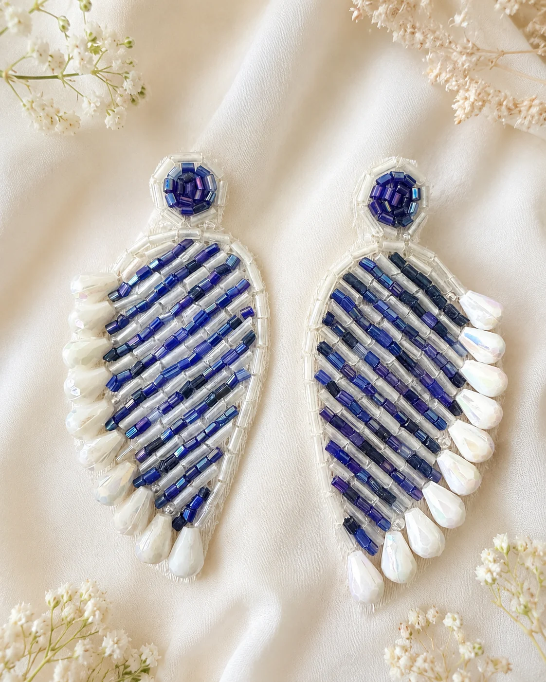 Sapphire Leaf Pearl-Edge Earrings