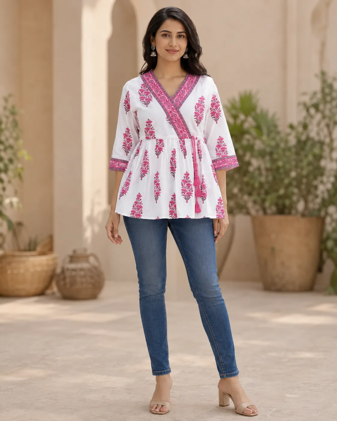 Short Kurti Floral Printed (White)