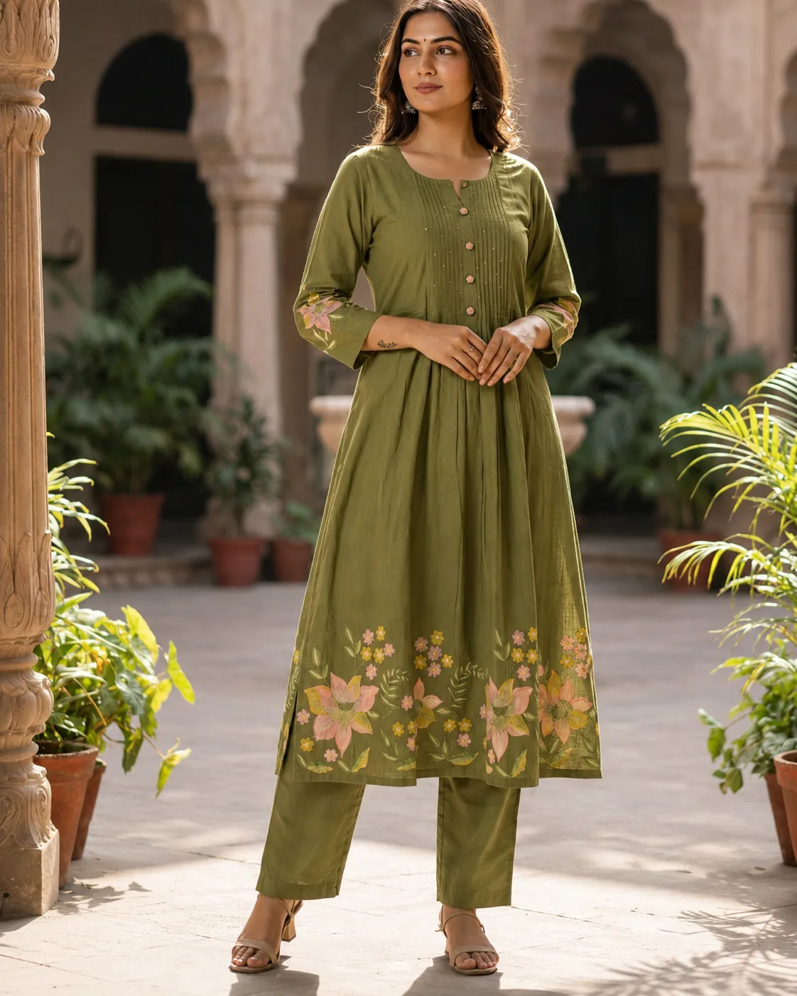 Floral Embroided  Kurta Set for women with pant 