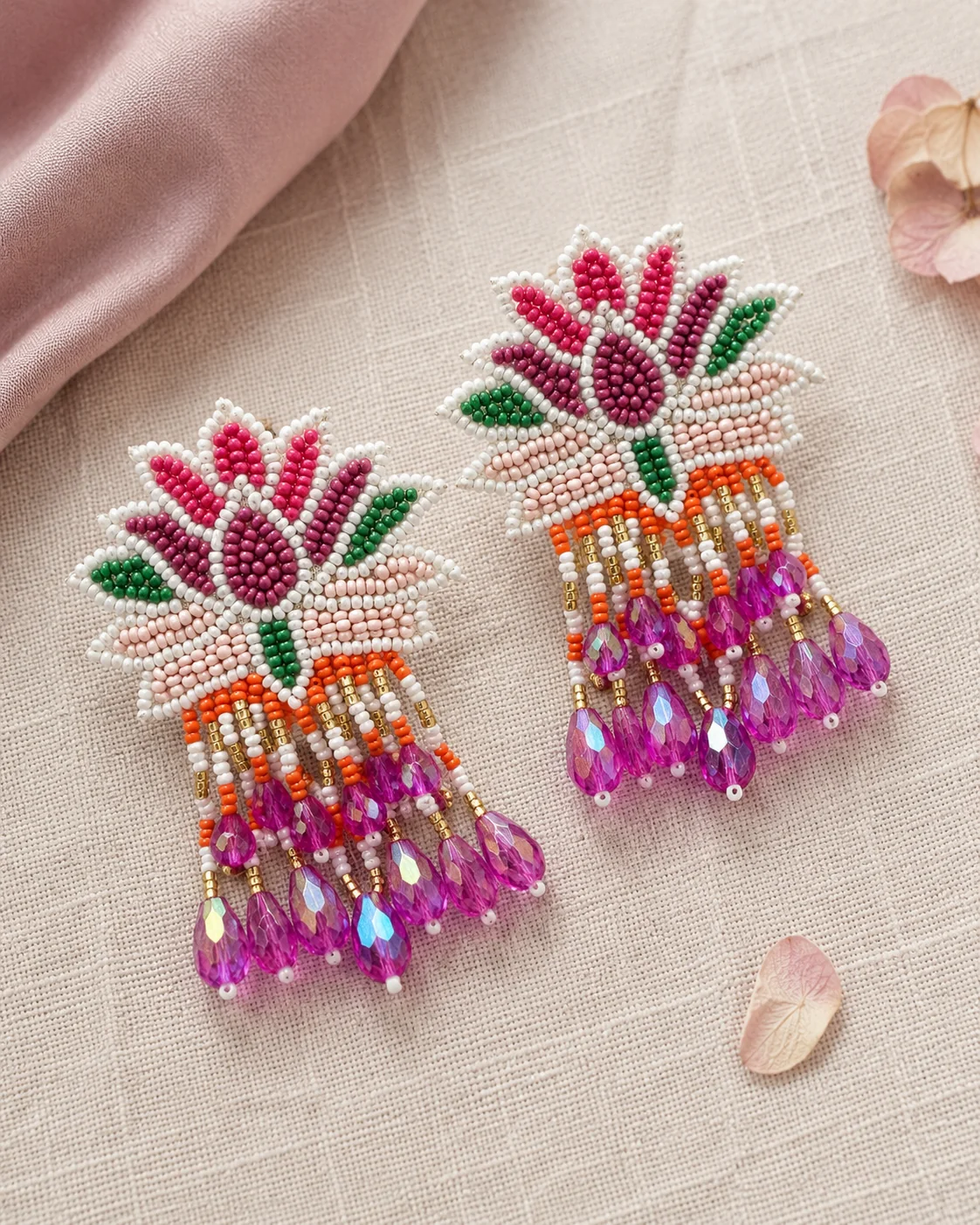 Lotus Crown Crystal-Drop Earrings