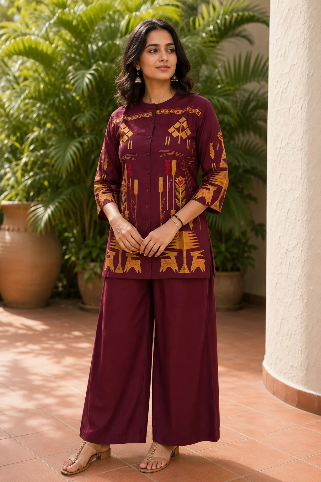 Cotton Maroon Cord Set