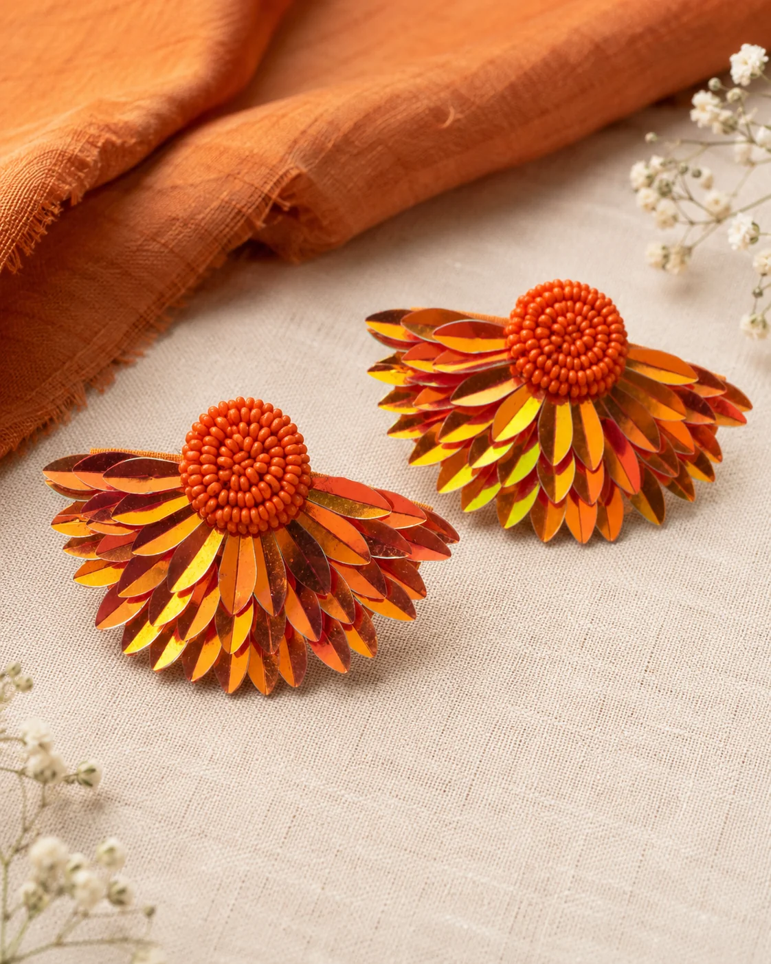 Marigold Mirror-Sequin Fan Earrings