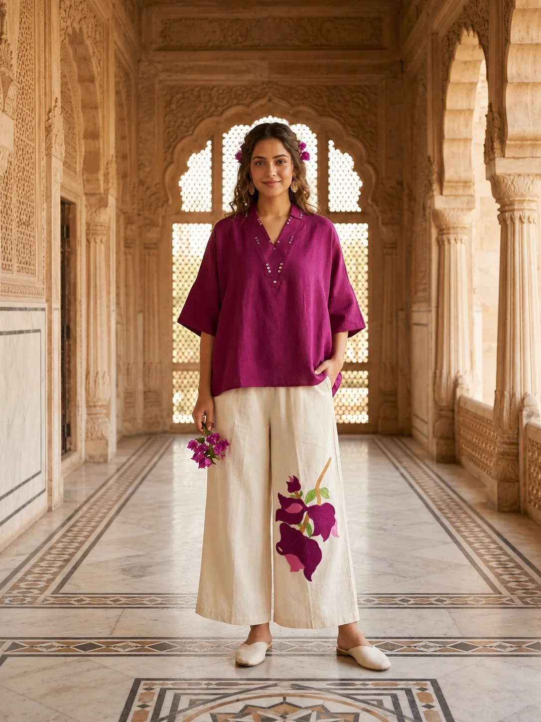  Over size Cord Set V-Neck Magenta