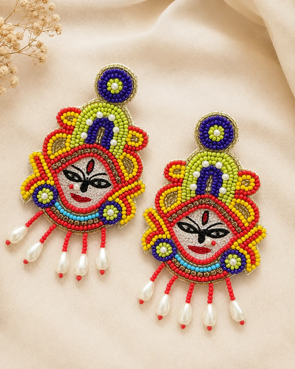 Kathakali Dancer Pearl-Drop Earrings