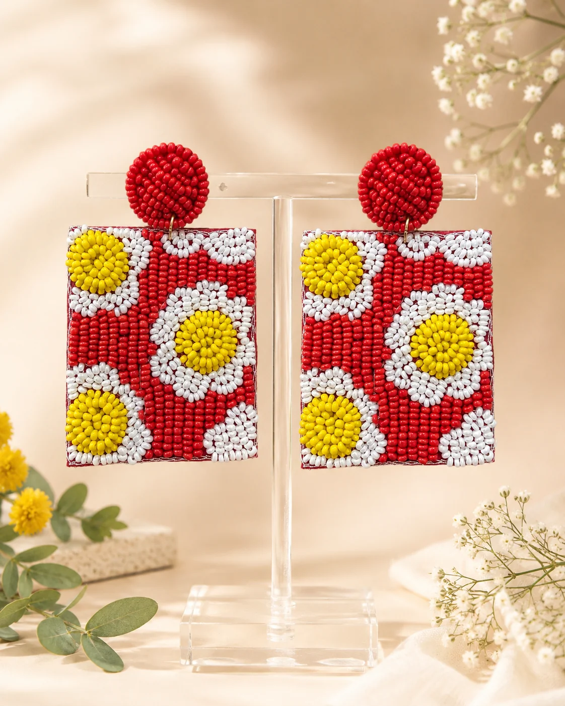 Scarlet Daisy Field Earrings