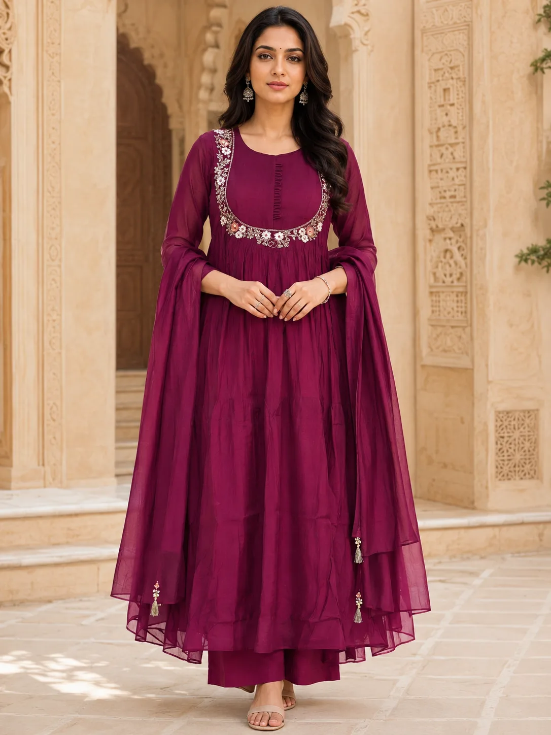U-Neck Anarkali Set for women with dupatta & Pant