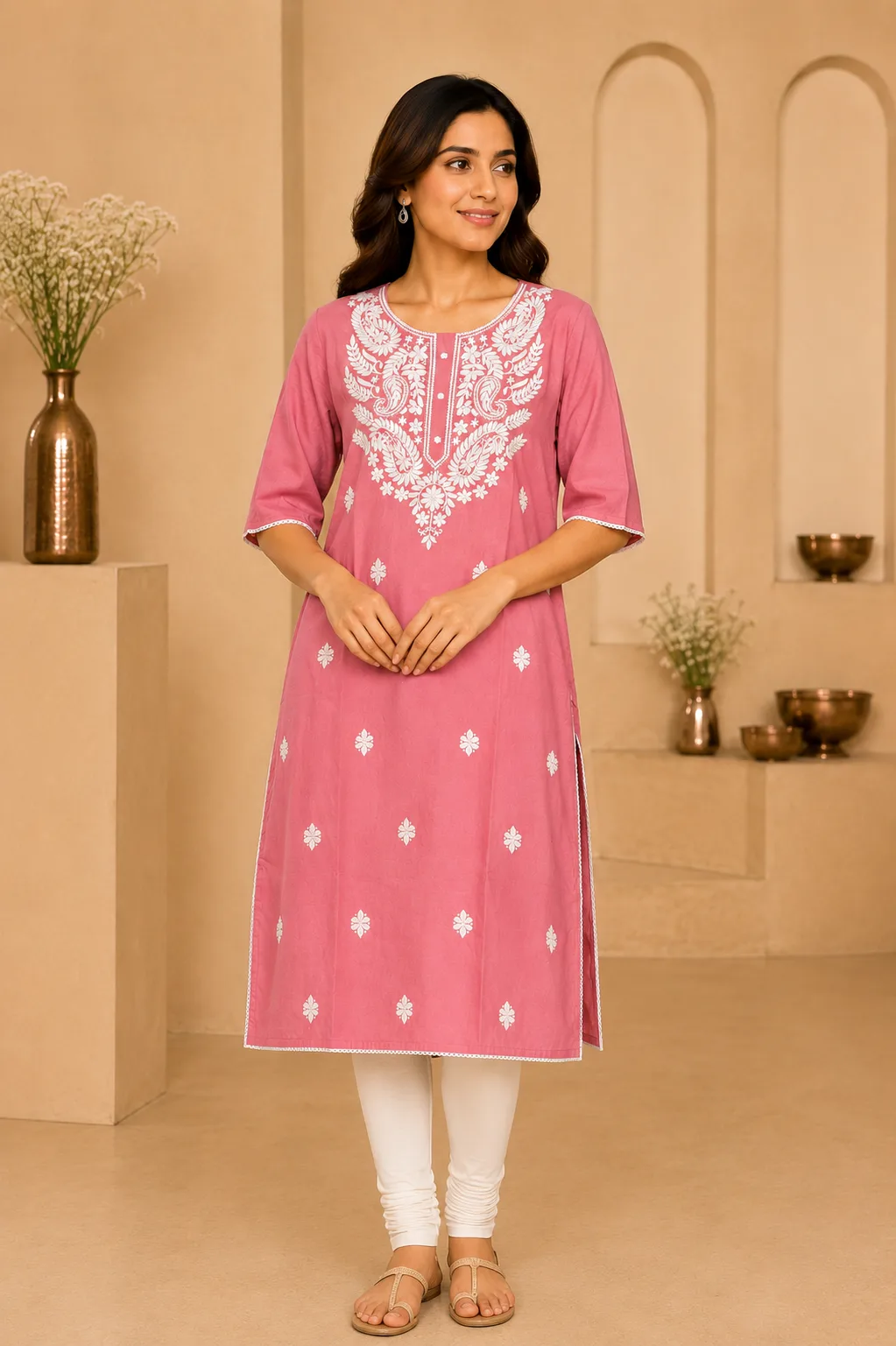 Chikankari Kurti (Baby Pink)