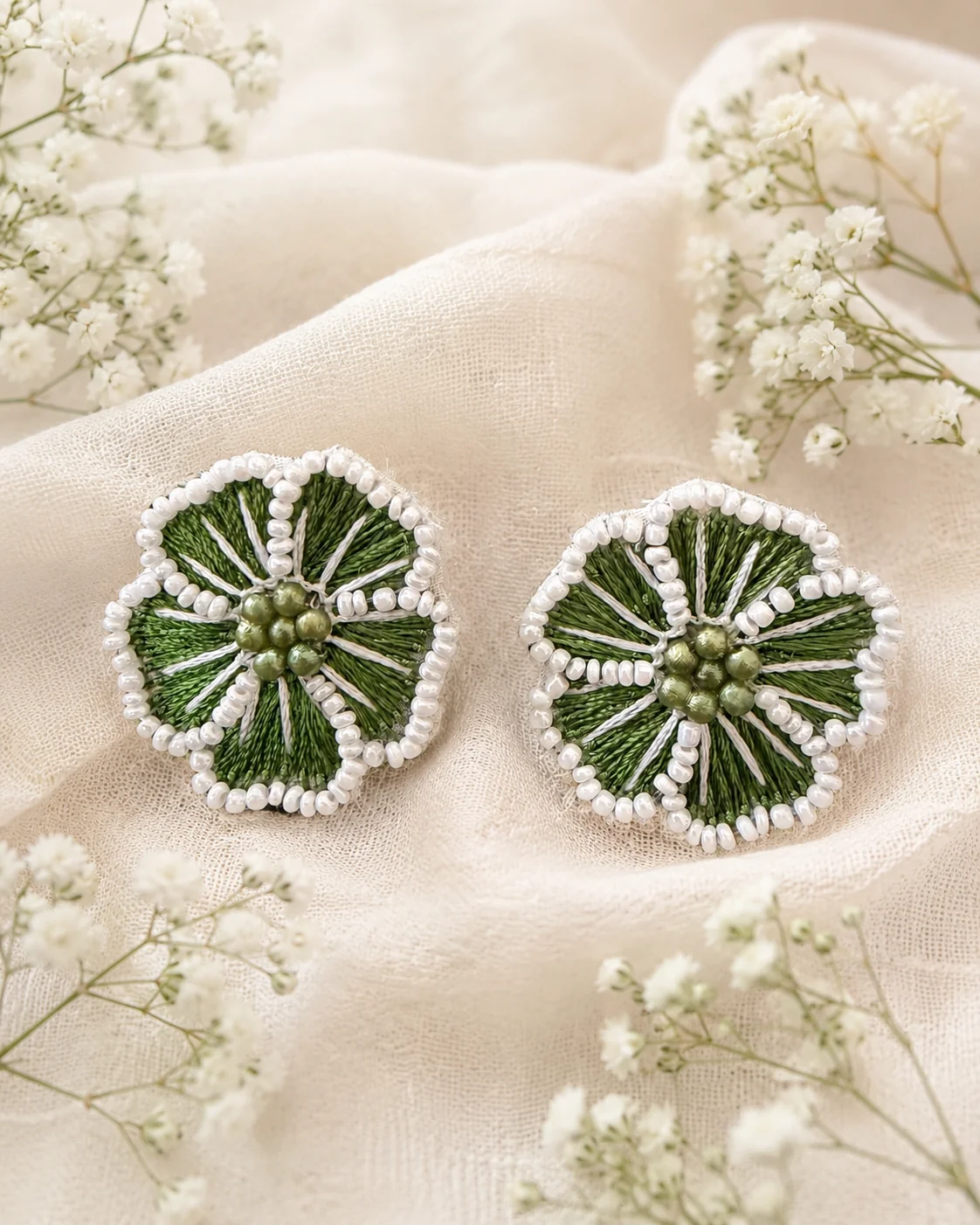 Olive Thread Poppy Studs